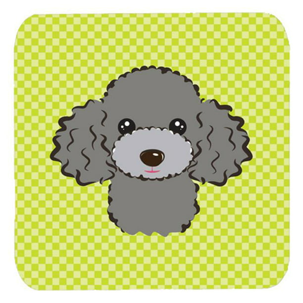multicolor Caroline's Treasures BB1321CARC Checkerboard Lime Green Silver Gray Poodle Set of 2 Cup Holder Car Coasters Large 